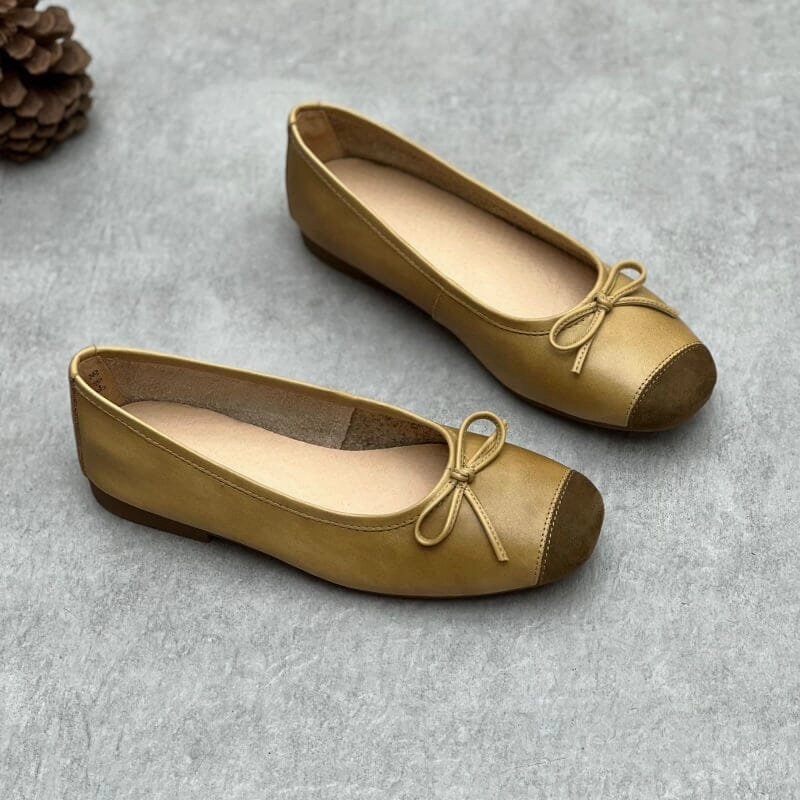 Trend-setting wear 2024 Spring Handmade Leather Square Toe Ballet Flat