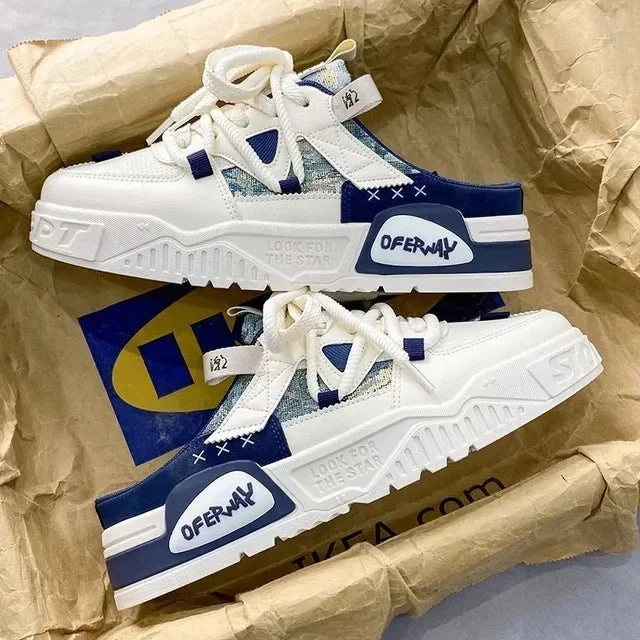 2025Summer Fashion Designer Men Half Slipper Breathable Casual Platform Shoes Lightweight Sneakers Outdoor Walking Flats Loafers Bulky