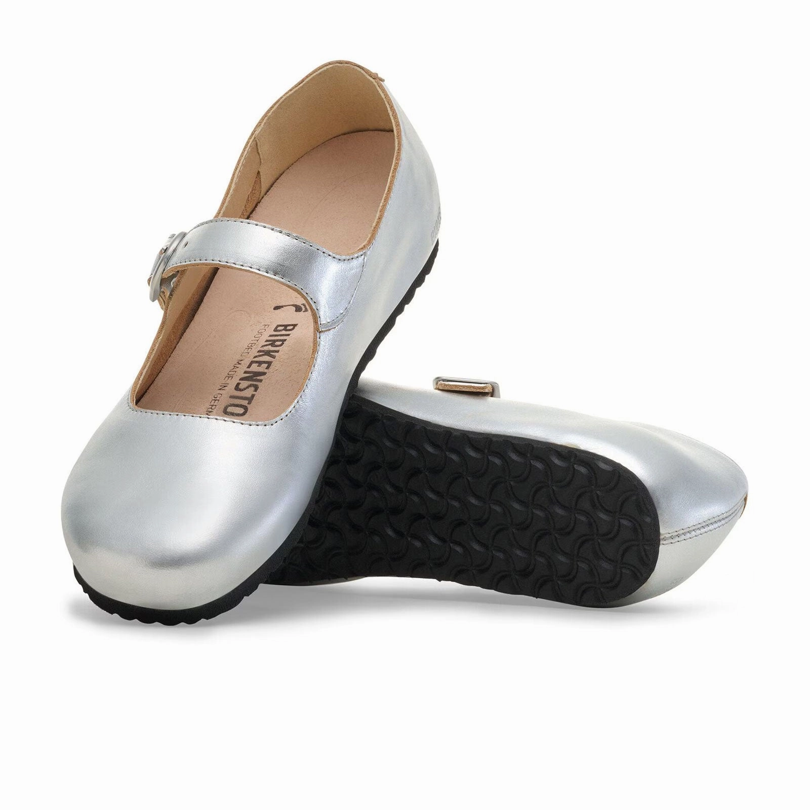 Flexible Waist Birkenstock Santa Clarita Mary Jane Flat (Women) - Silver Leather