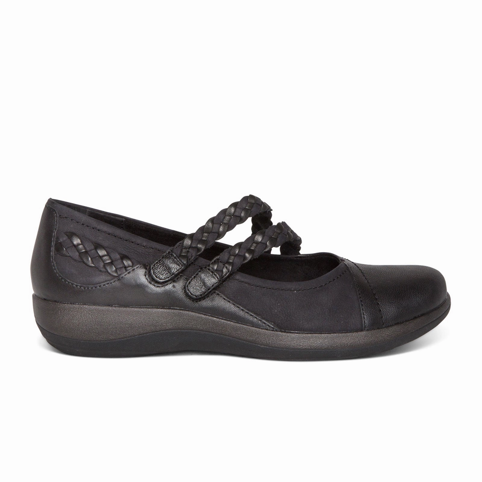 Aetrex Annie Mary Jane (Women) - Black Leather Dreamy Drape