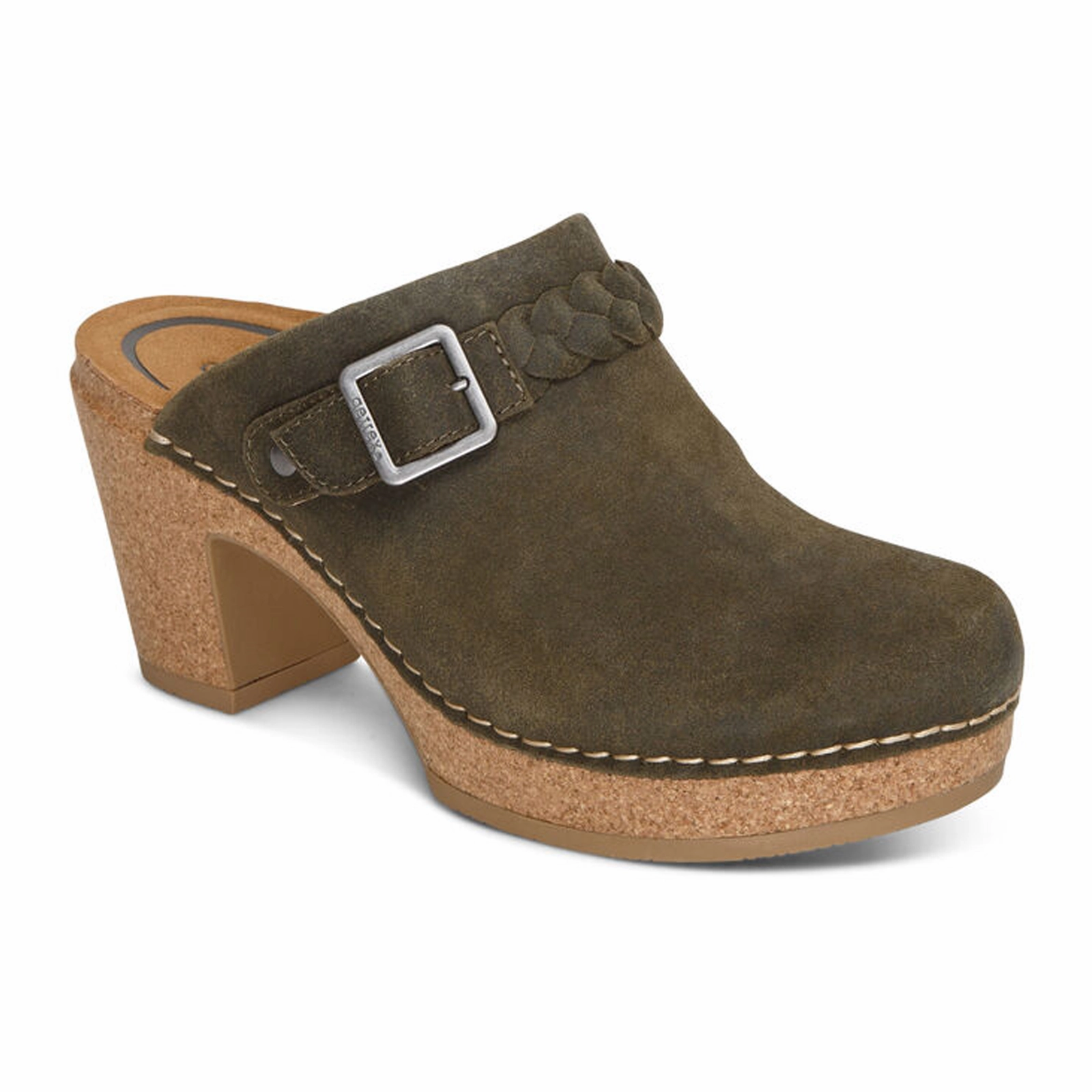Work Ready Aetrex Corey Heeled Clog (Women) - Olive Leather