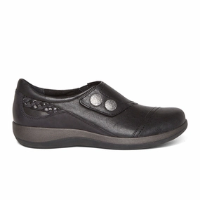 Aetrex Karina Slip On (Women) - Black Leather Fitted Neat