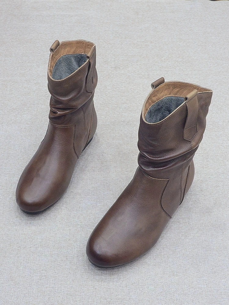 Winter Retro Leather Casual Pointd Toe Fleece-Lined Boots Ultimate look Microfiber Edge Binding