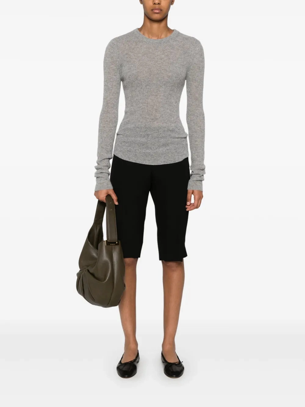 Adjustable Straps StaticResistant Alessia Crewneck in Dark Heather Grey