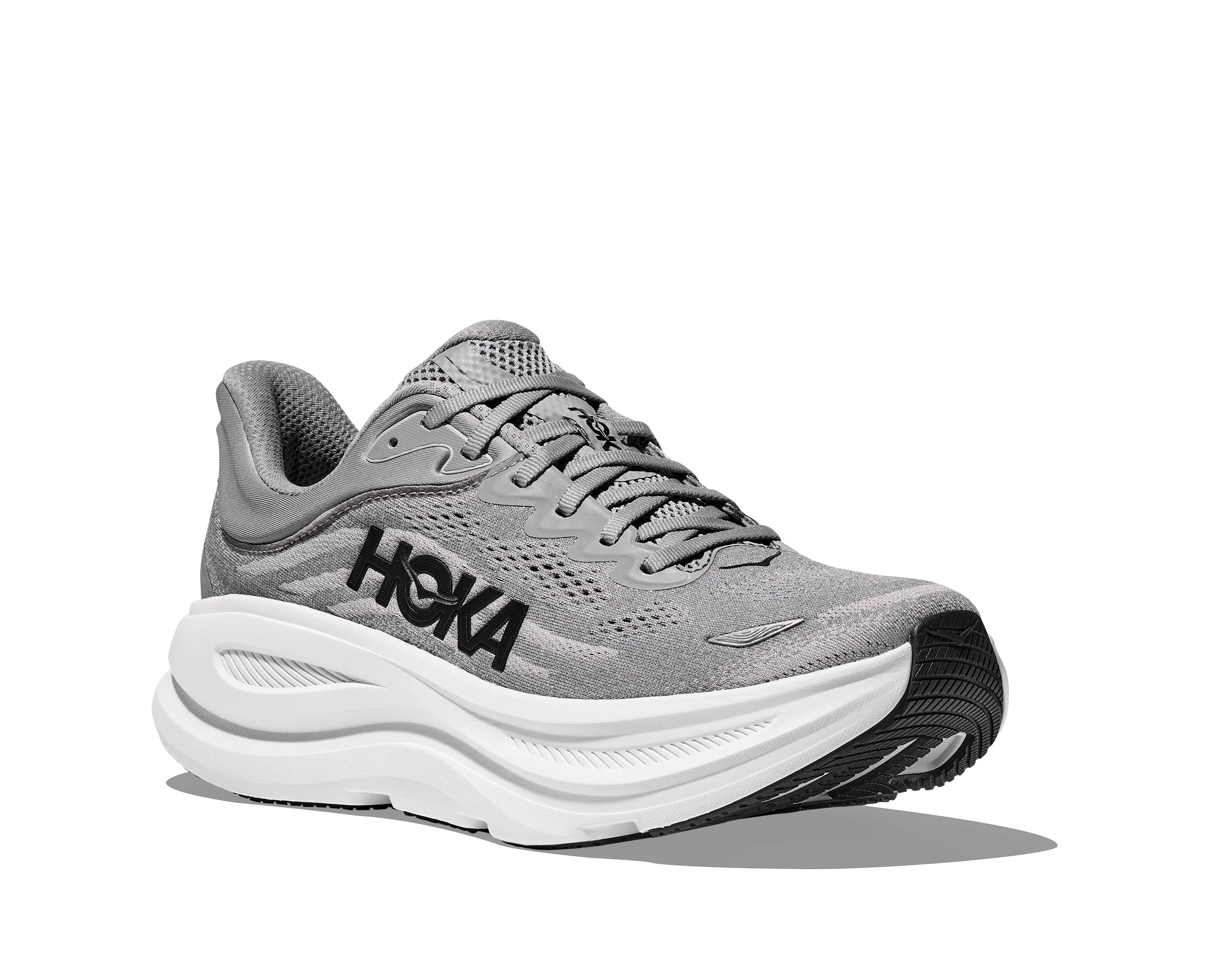 HOKA BONDI 9 MEN'S EXTRA-WIDE running in a volleyball court area shoes