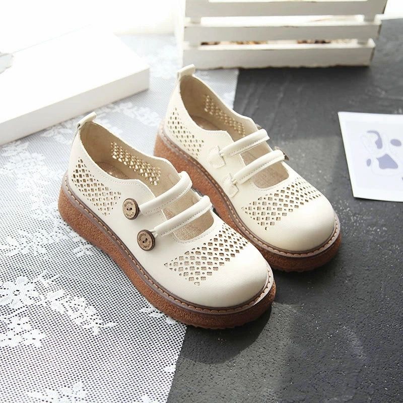 Ladies Retro Round Toe Hollow Wedge Heels Casual Sandals Tailored Comfort