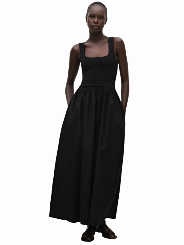 Model Glow Parisian Chic Knit and Cotton Dress in Black