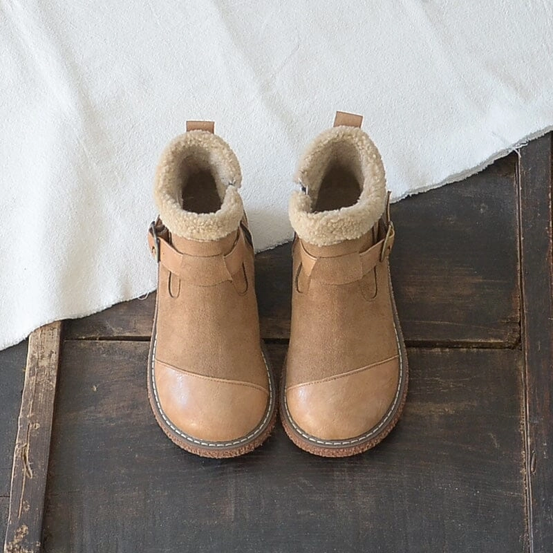 Women Retro Patchwork Leather Furred Boots Bacterial Inhibition Treatment