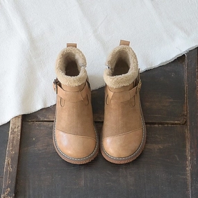 Women Retro Patchwork Leather Furred Boots Bacterial Inhibition Treatment