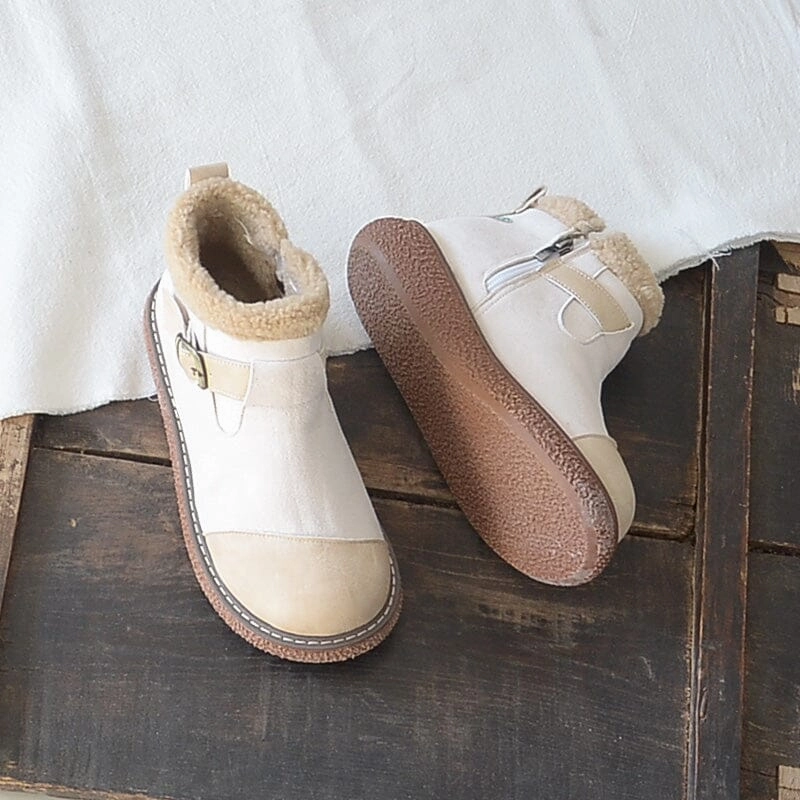 party - style Flexible Midsole Women Retro Patchwork Leather Furred Boots