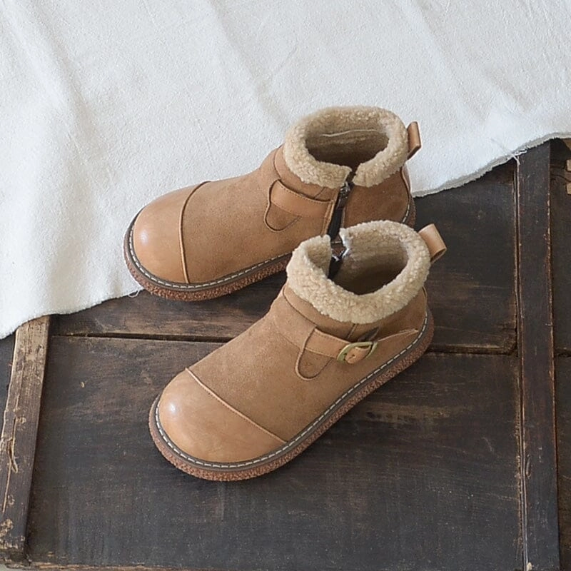 Women Retro Patchwork Leather Furred Boots Slim flexibility