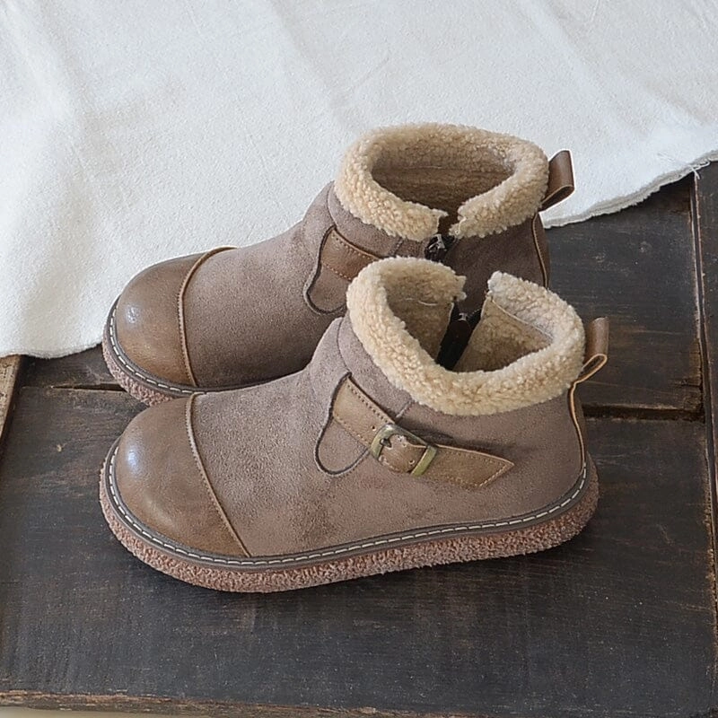 Women Retro Patchwork Leather Furred Boots daily commuters