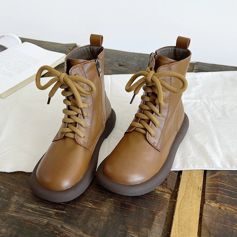 popularity - level Babakud Women Autumn Retro Round Toe Leather Martin Boots