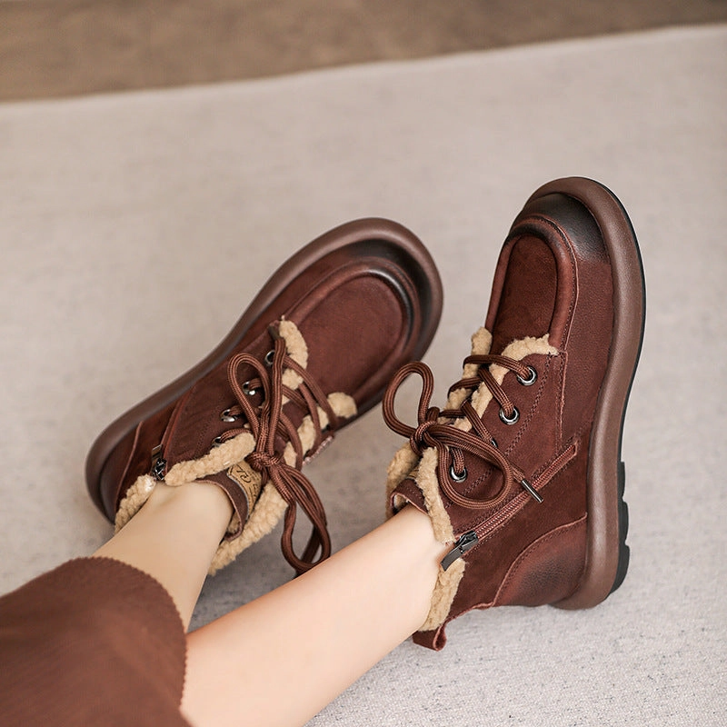 Babakud Women Winter Retro Fleece- Lined Leather Boots with Zipper Tensile Reinforcement concert