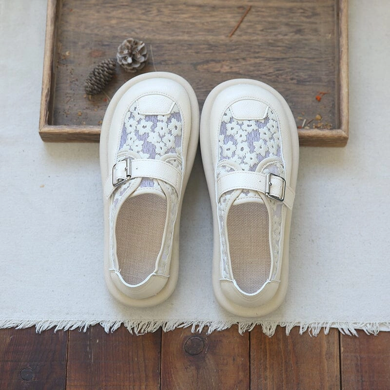 Women Retro Flat Breathable Soft Sole Mesh Slip-Ons machine washable material