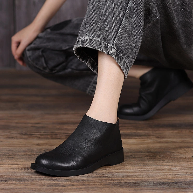 Retro Solid Leather Autumn Casual Ankle Boots Impact Diffusing Midsole platform