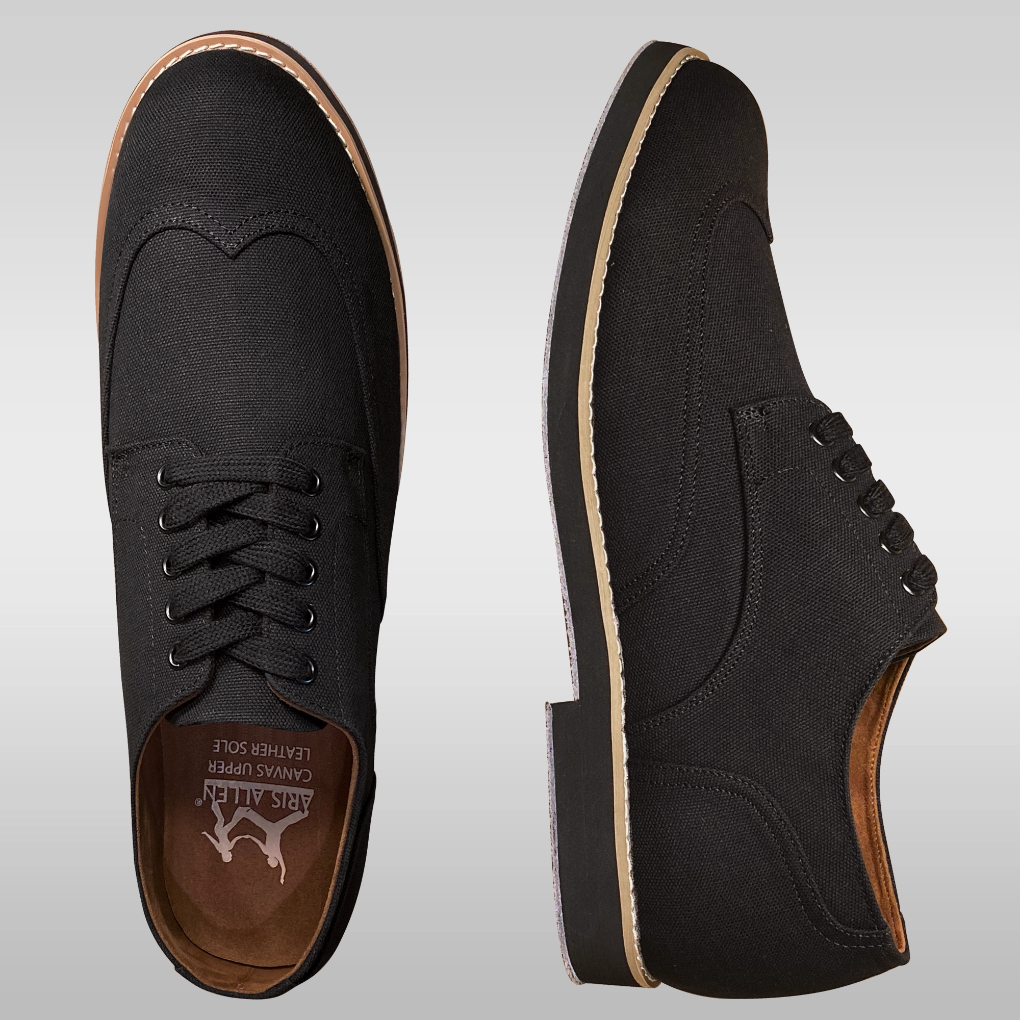 Aris Allen Men's Black Canvas Wingtip Feather Light Dance Shoes Multi Density Midsole