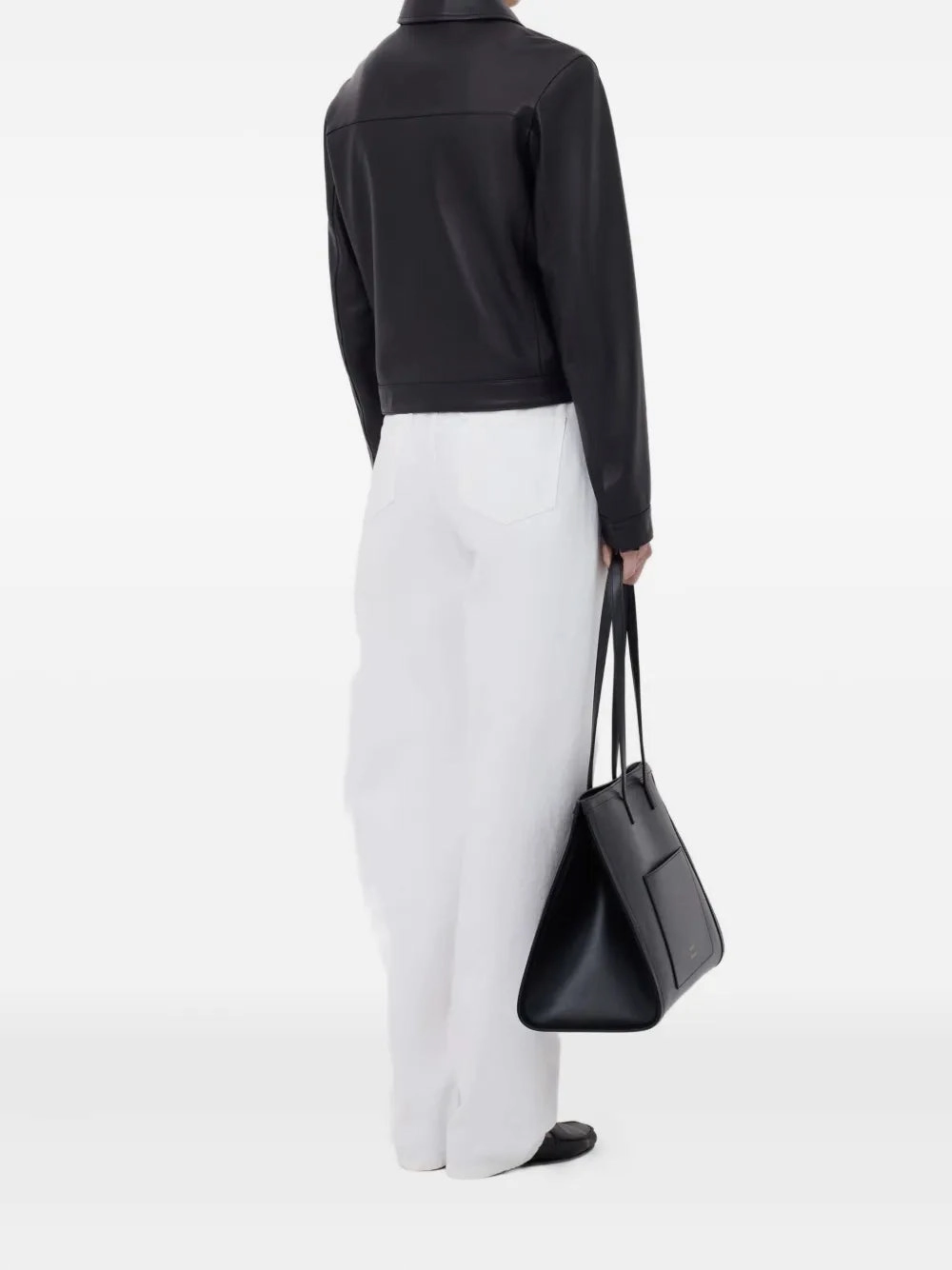 Lightweight Fabric Timeless Skirt Ascot Leather Jacket in Black