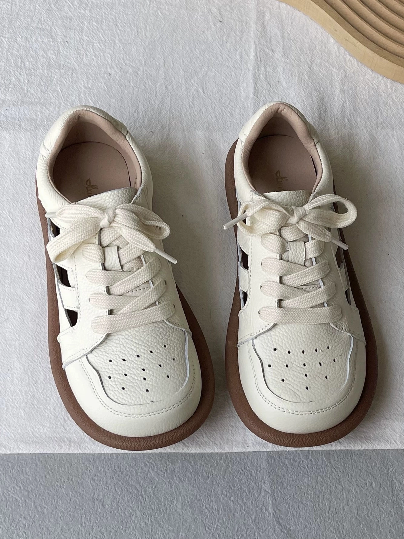 Babakud Summer Comfortable Leather Hollow Lace Up Flats Sustainable Soles