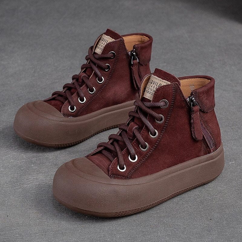 Autumn Casual Retro Leather Thick Soled Ankle Boots Airflow Ventilation Rough