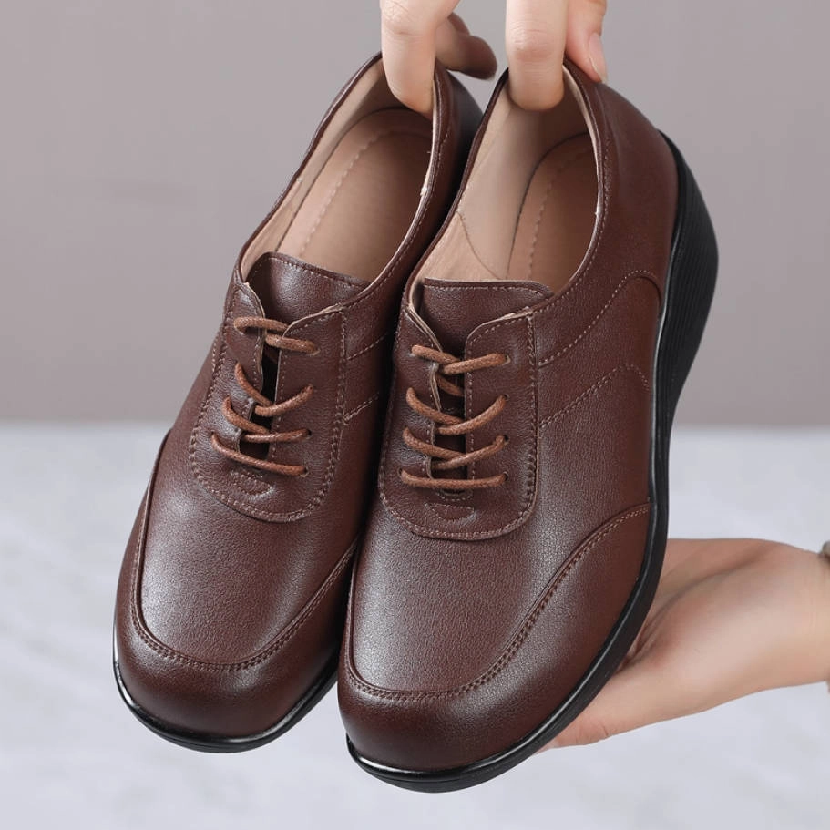 cushioned user Stackable Autumn Leather Thick Sole Platform Lace-Up Shoes