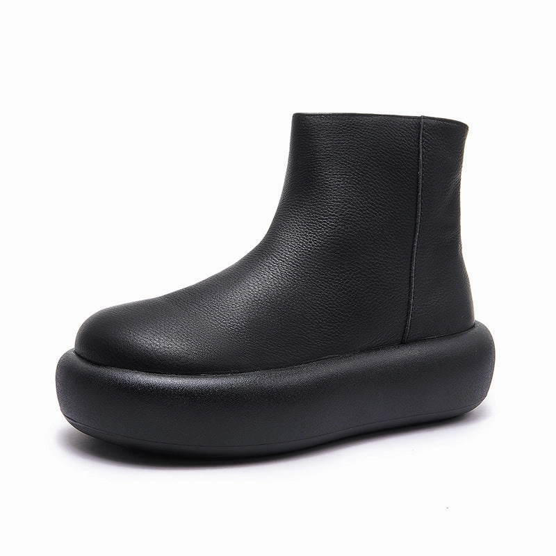 Autumn Leather Wide Round Toe Platform Zipper Ankle Boots All-Day Flexibility