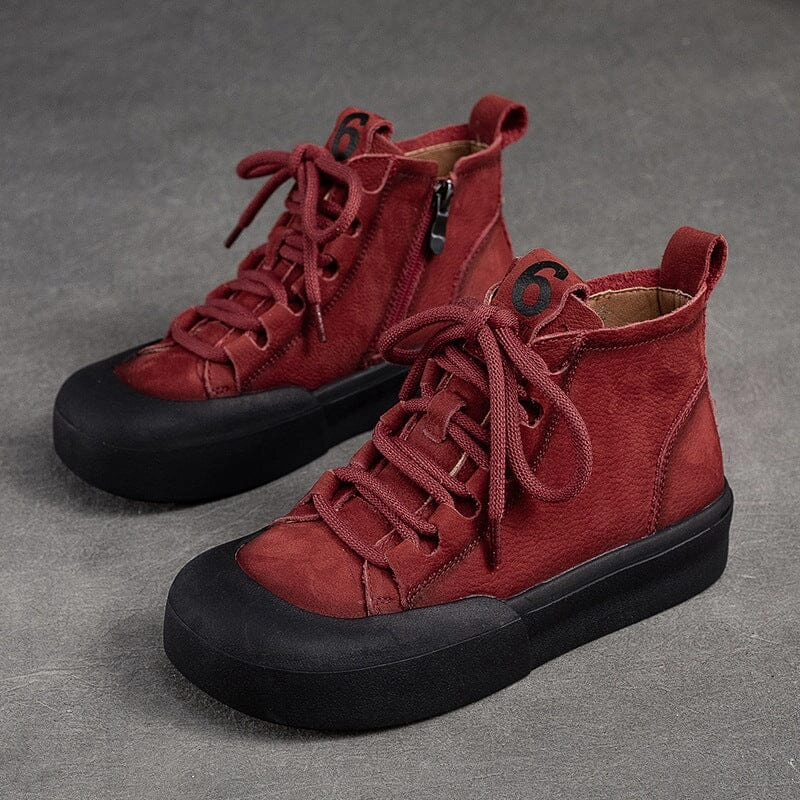 Ventilation Ports Autumn Retro Casual Leather Flat Ankle Boots