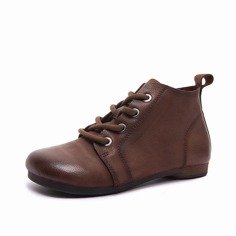 Autumn Retro Leather Wide Toe Lace-Up Versatile Shoes Cool in summer