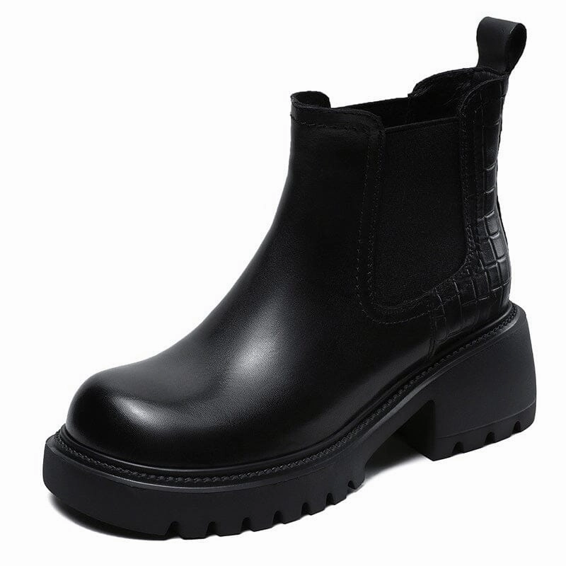 runners' speed Athletic Look Autumn Retro Slip-on Leather Wedge Boots