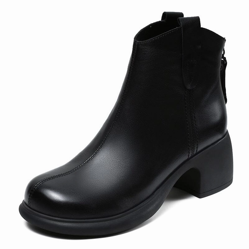Autumn Retro Solid Minimalist Leather Heel Boots honest open - toe