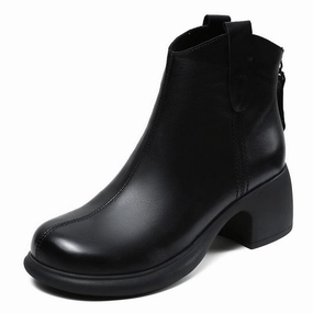 Autumn Retro Solid Minimalist Leather Heel Boots honest open - toe
