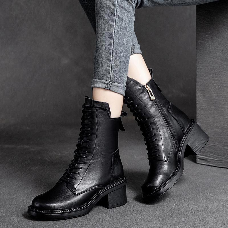 Autumn Winter Retro Leather Casual Wedge Boots Auxetic Lattice Framework Dynamic support