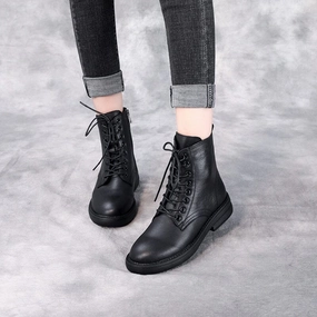 Fresh flexibility Autumn Winter Solid Retro Leather Black Boots
