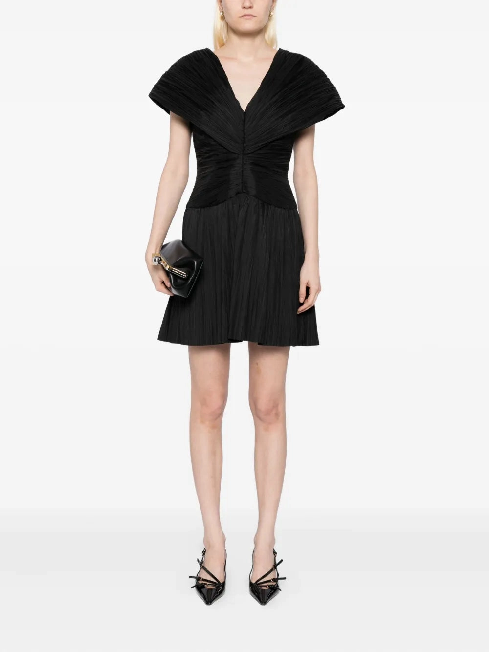 StretchableFabric Avarie Plisse Mini Dress in Black