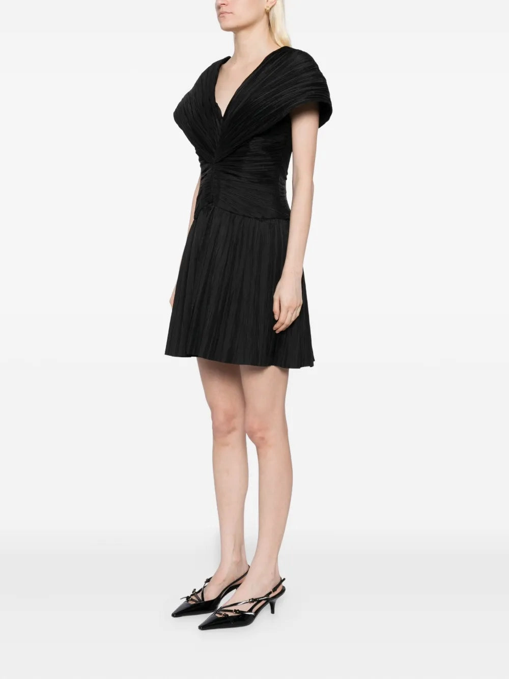 Avarie Plisse Mini Dress in Black Peace Core Japan Neat
