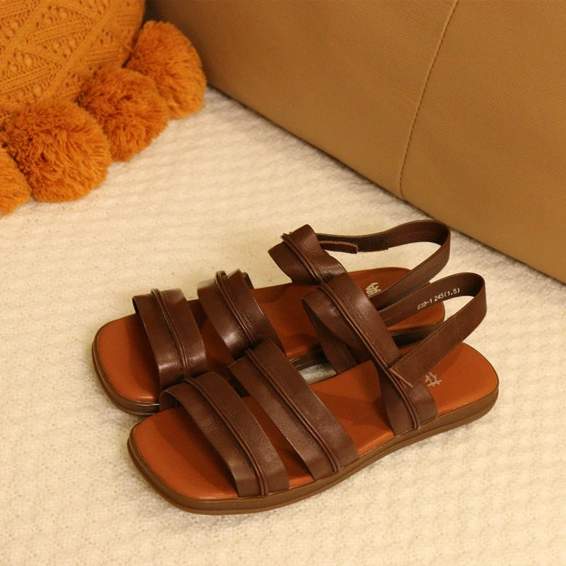 Babakud Breathable Leather Open Toe Soft Flat Sole Sandals canvas - type Sturdy Heel Counter