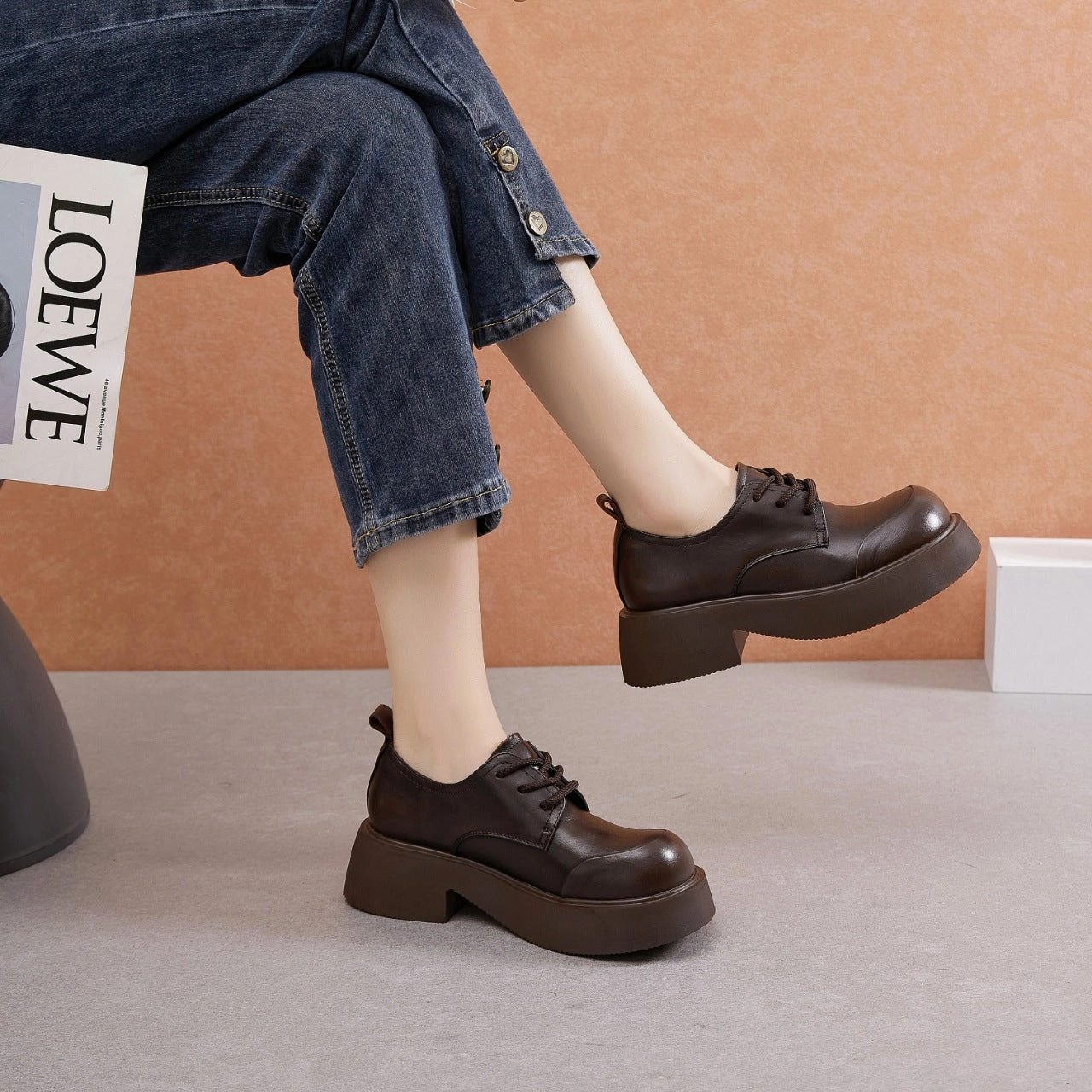 Slim wear golfers Babakud Retro Leather Elegant Platform Loafer Shoes