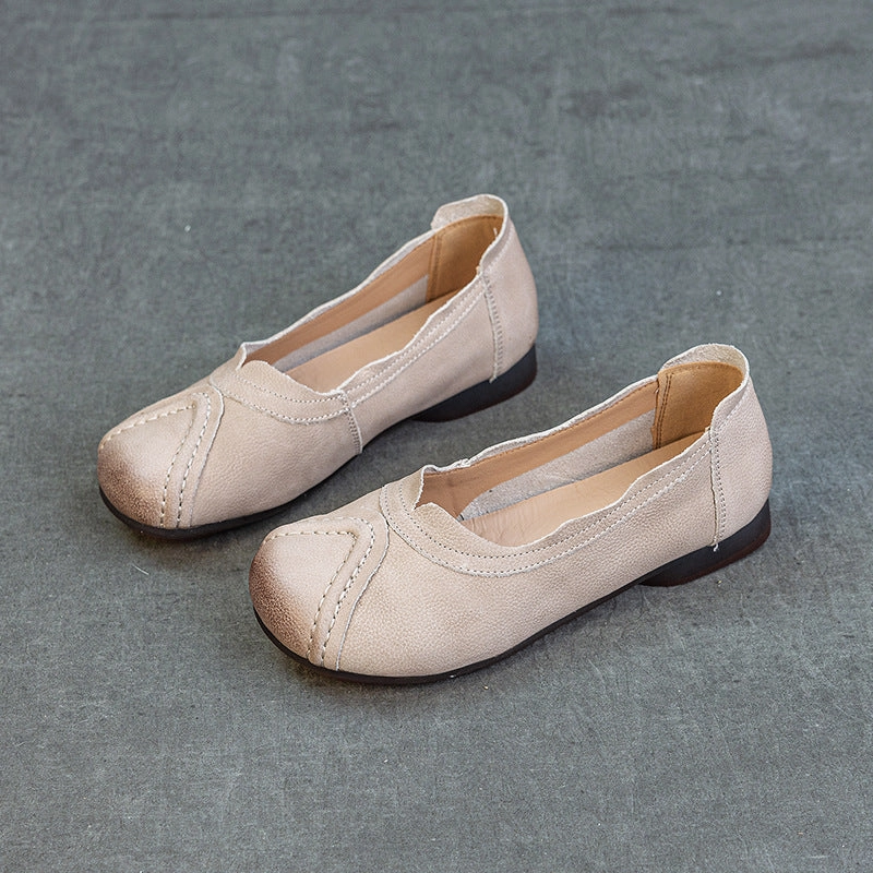 Babakud Retro Leather Everyday Soft Flat Sole Slip On Shoes Fashionable Design wooden