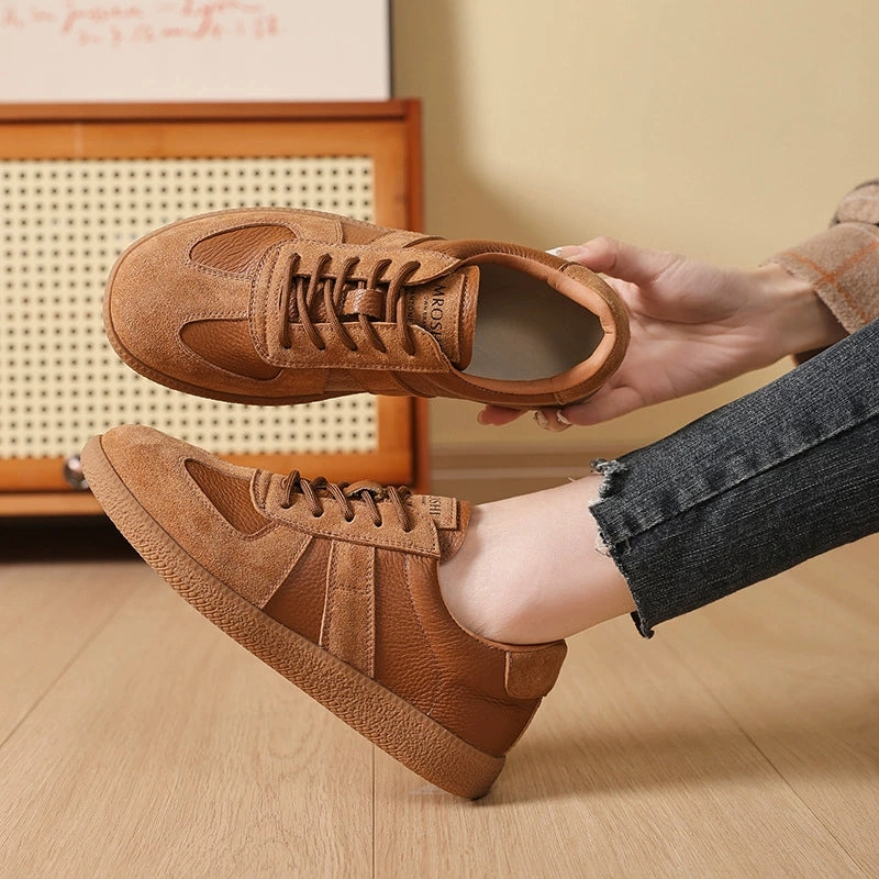 Babakud Spring Retro Leather Soft Flat Sole Sneakers Zero Drop Platform