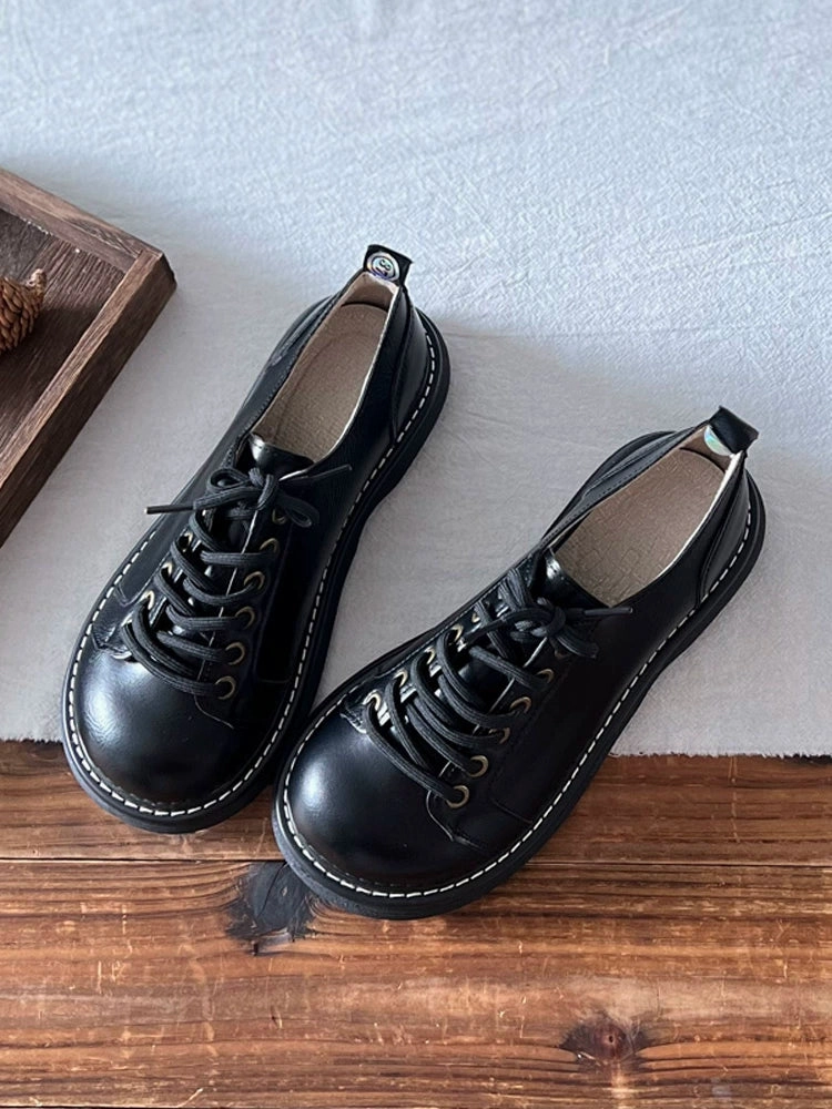 Babakud Spring Retro Leather Versatile Thick Sole Slip-On Shoes elastic - closure