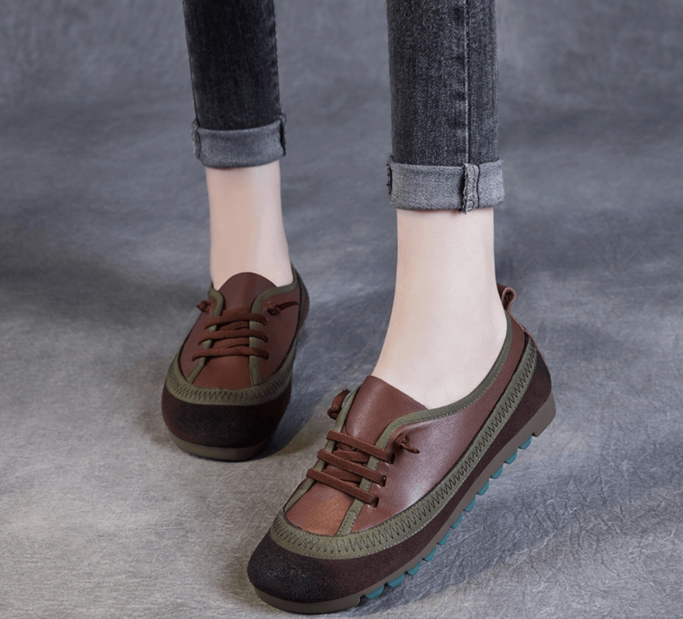 Babakud Women Autumn Genuine Leather Handmade Slip- Ons Shoes Flexible Fit worker - style