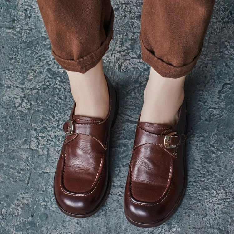Babakud Women Autumn Leather Buckle Fashion Casual Shoes Functional Piece High-performance ease