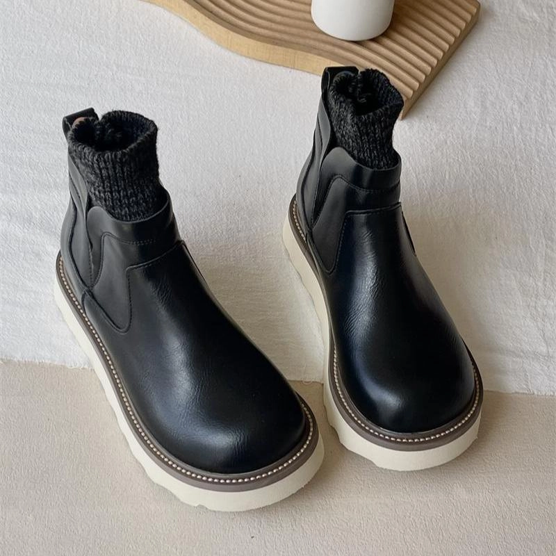 Babakud Women Autumn Retro Thick- Soled Elastic Socks Boots Anti Odor Technology