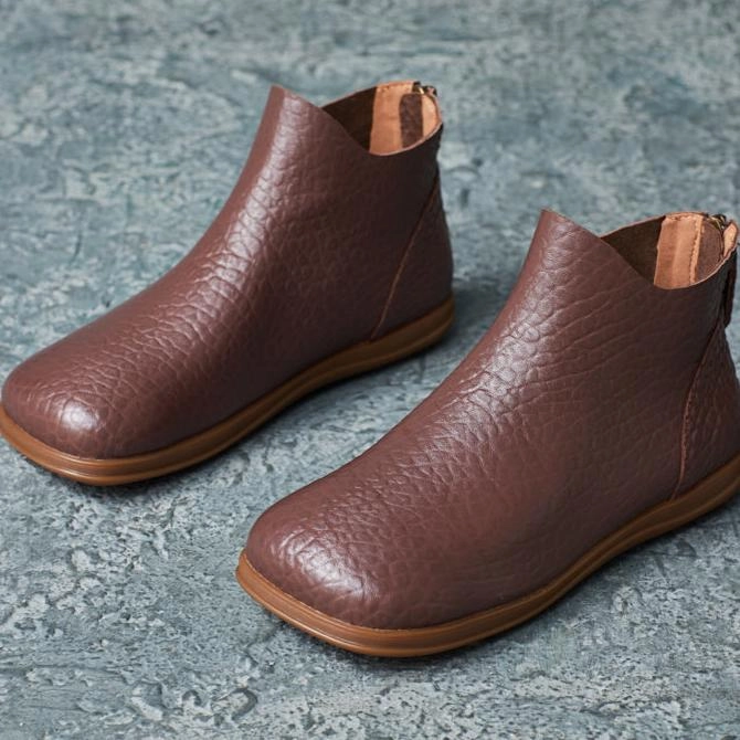 Babakud Women Autumn Vintage Ethnic Style Square-Toe Leather Ankle Boots with Zipper knee - high Ventilation Perforations