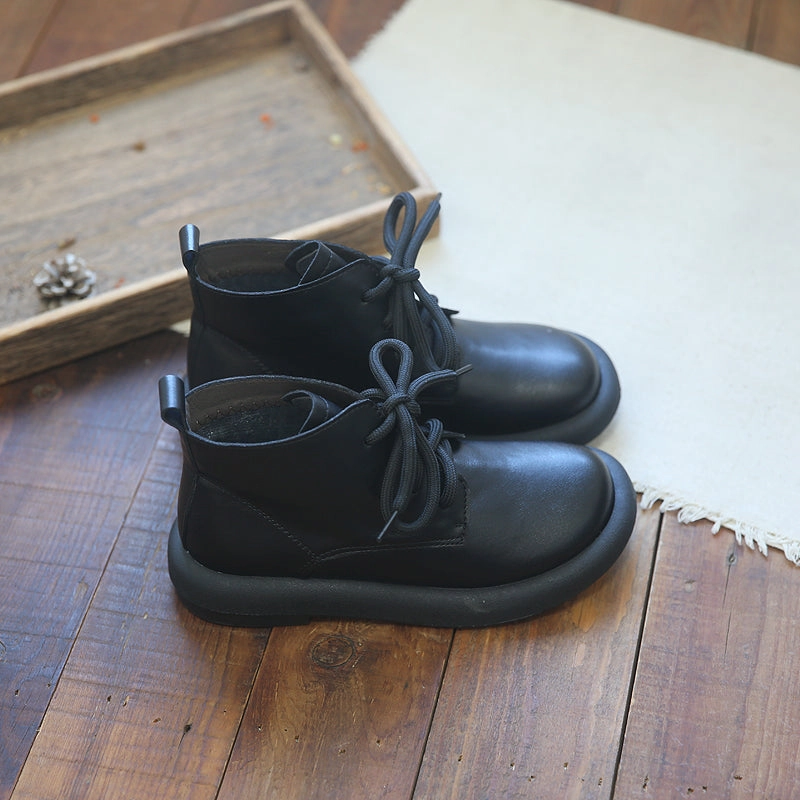 Babakud Women Autumn Winter Retro Leather Flat Casual Boots Slip Resistant Outsole Grip dancer