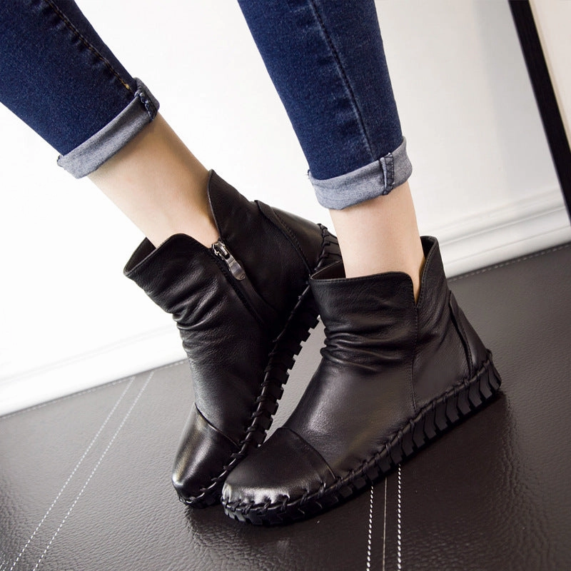 Reliable flair martial artists Babakud Women Elegant Retro Flat Leather Boots