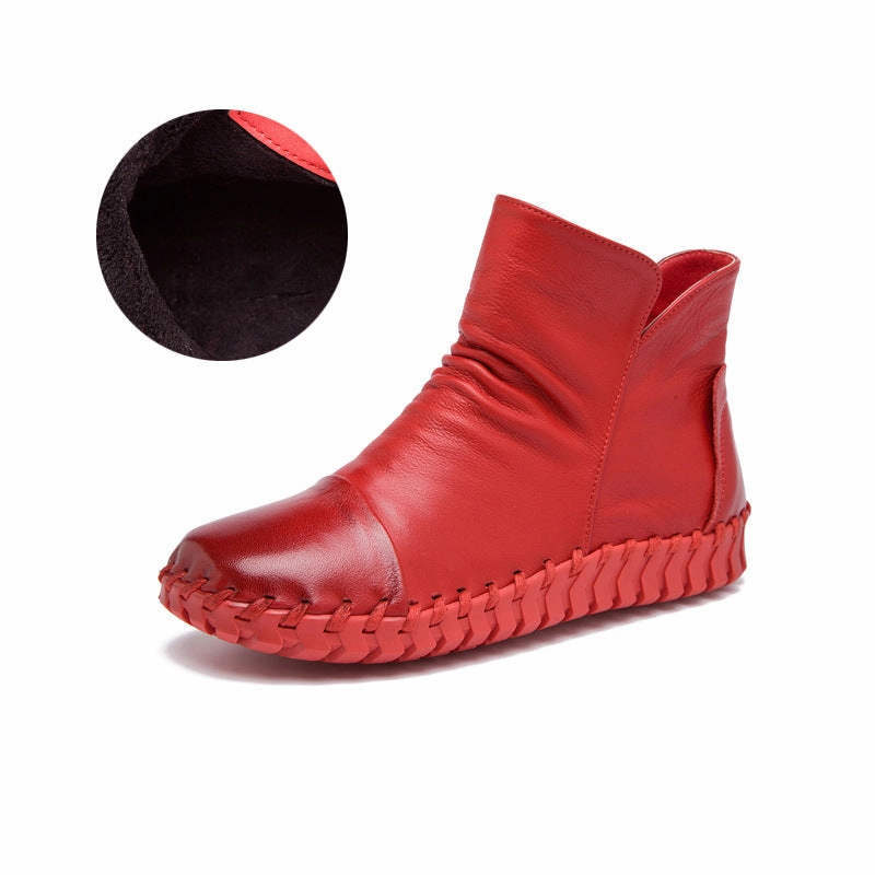 Babakud Women Elegant Retro Flat Leather Boots Boosted style