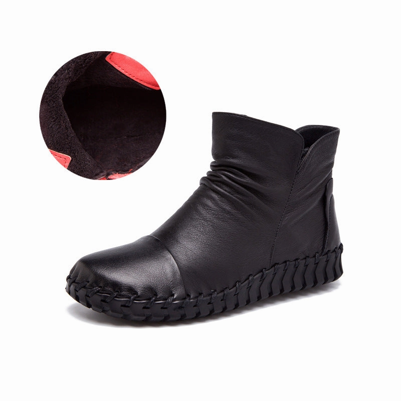 Babakud Women Elegant Retro Flat Leather Boots Shock Diffusing