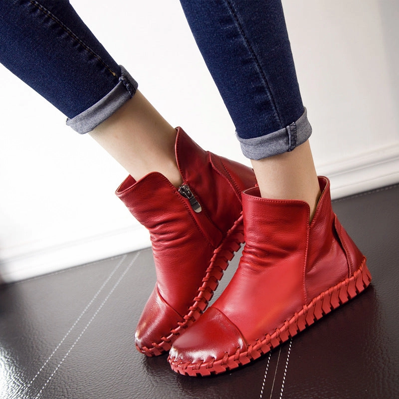 Babakud Women Elegant Retro Flat Leather Boots Rebound Foam Technology Flex Groove Design