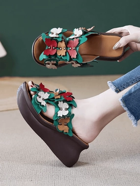 Enhanced Durability Babakud Women Ethnic Butterfly Pattern Slippers